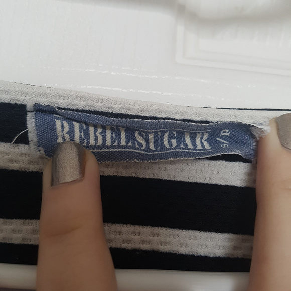 Rebel Sugar Black White Stripe Skater Dress - Picture 2 of 3